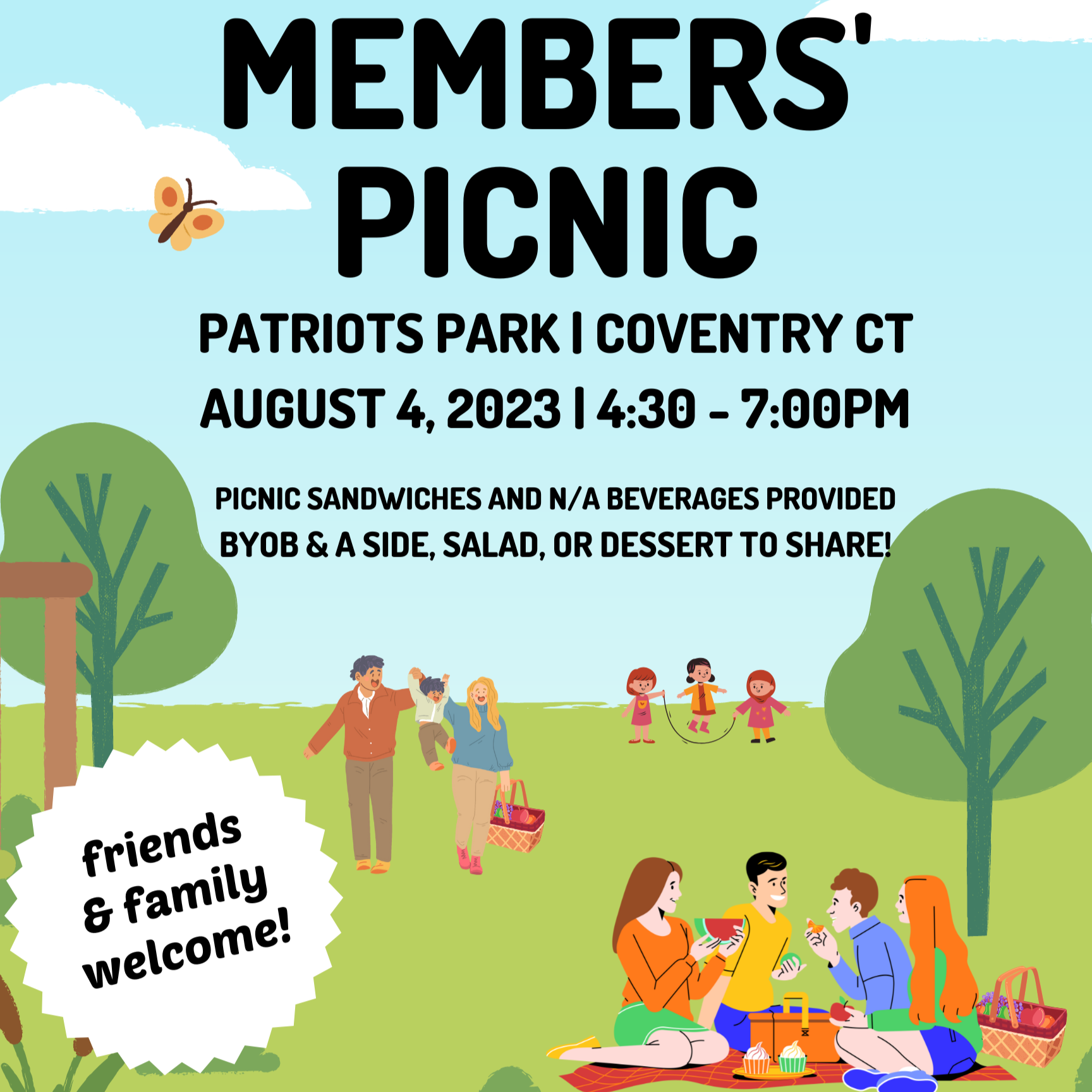 Members’ Picnic at Patriots Park, Coventry – August 4th from 4:30 – 7:00PM